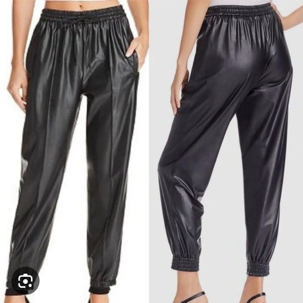 NWT, BLANK NYC Black Faux Leather Jogger Pants Drawstring, Sz 26 - Picture 1 of 15